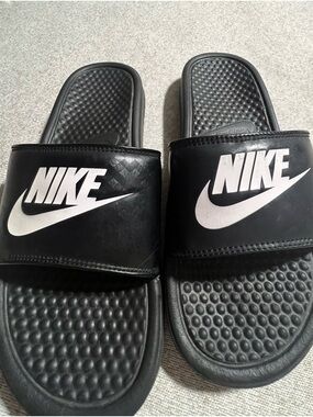 Nike Black Slip-On Slides with White Swoosh